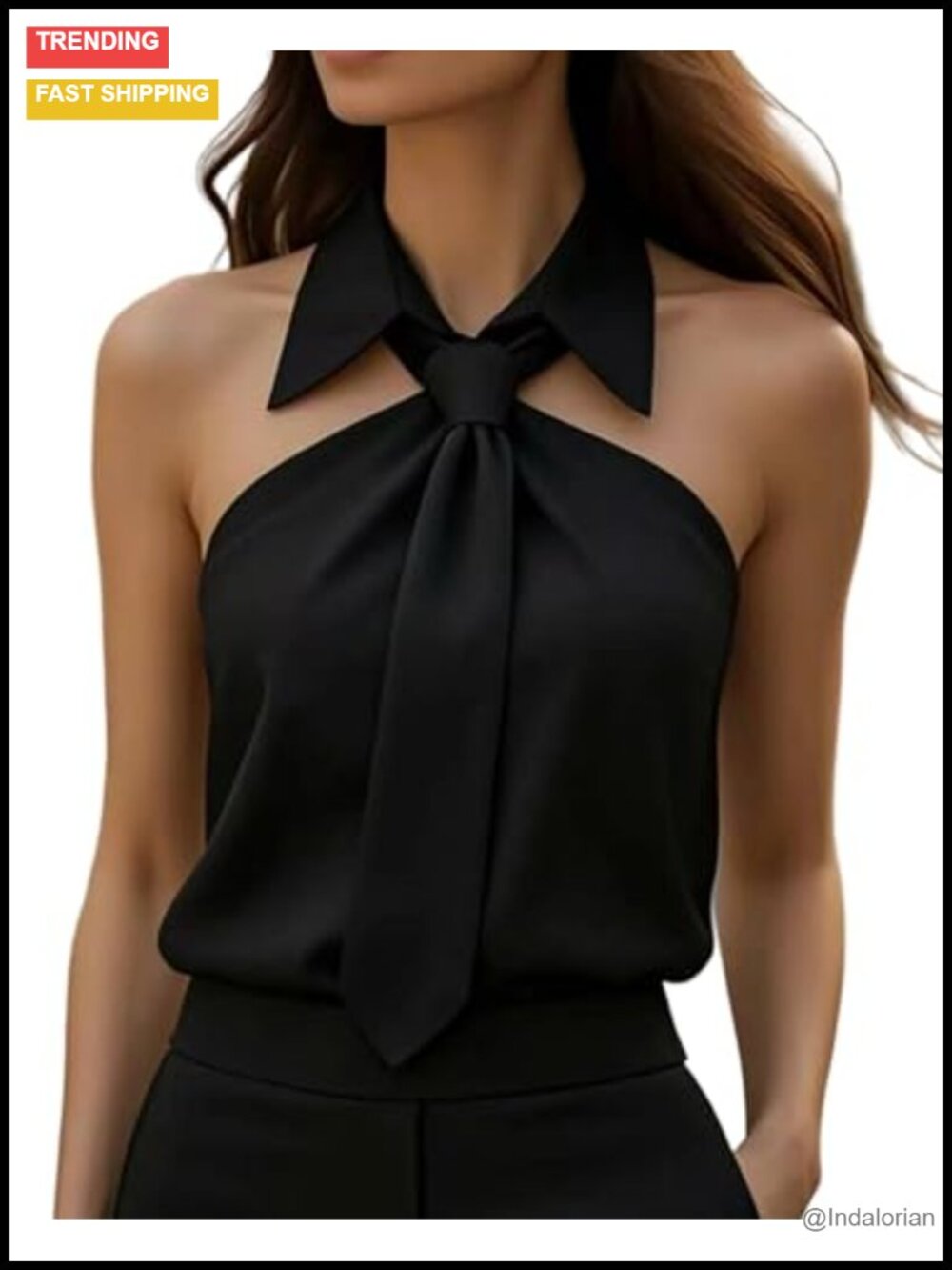 Women Sleeveless Blouse Tie Neck Halter Slim Fit Top